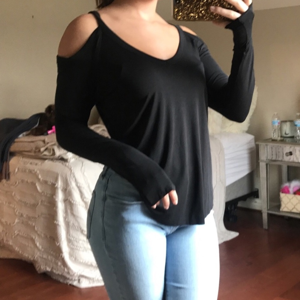 Shoulder Cut Out Black Long Sleeve